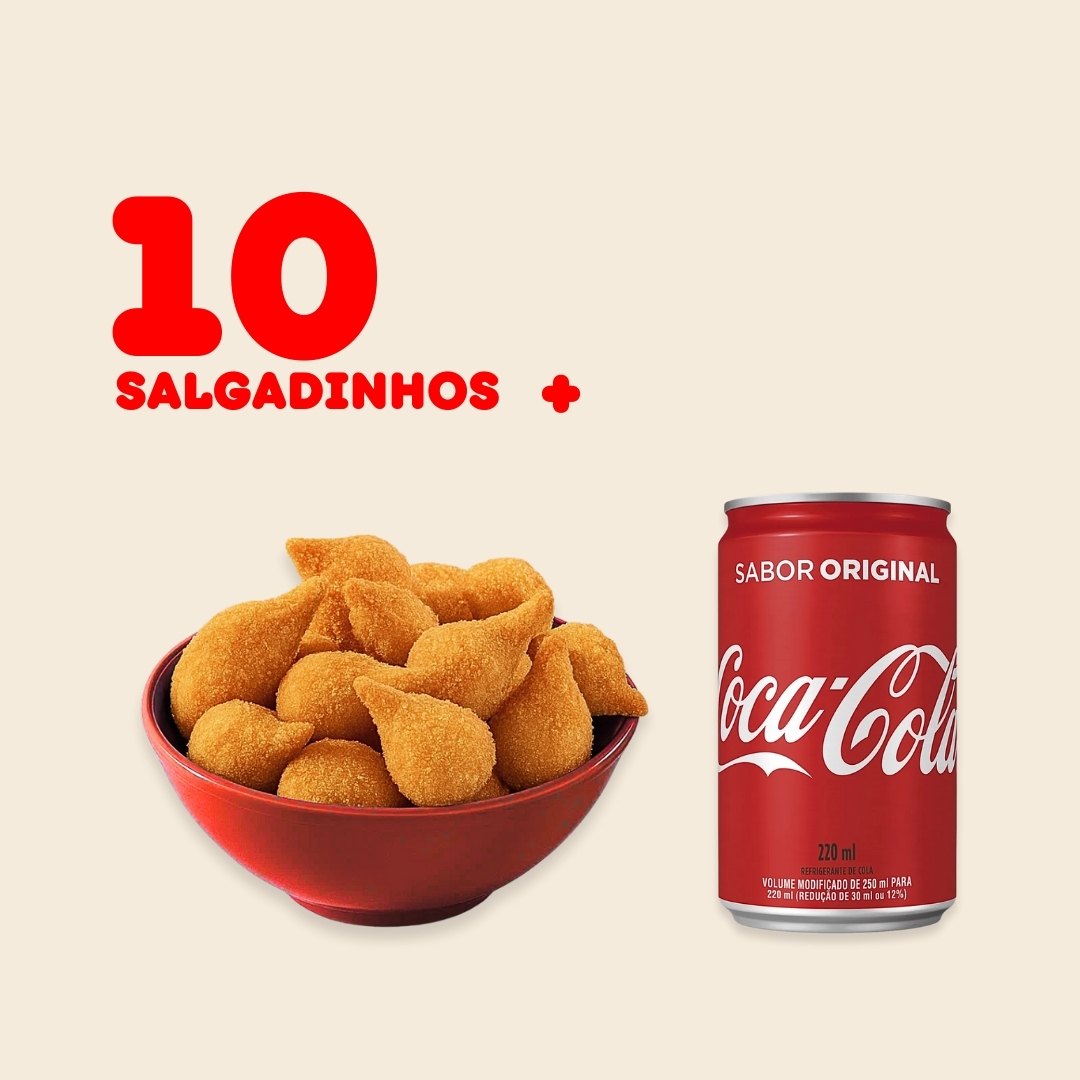 10 Mini Salgadinhos + Coca Mini