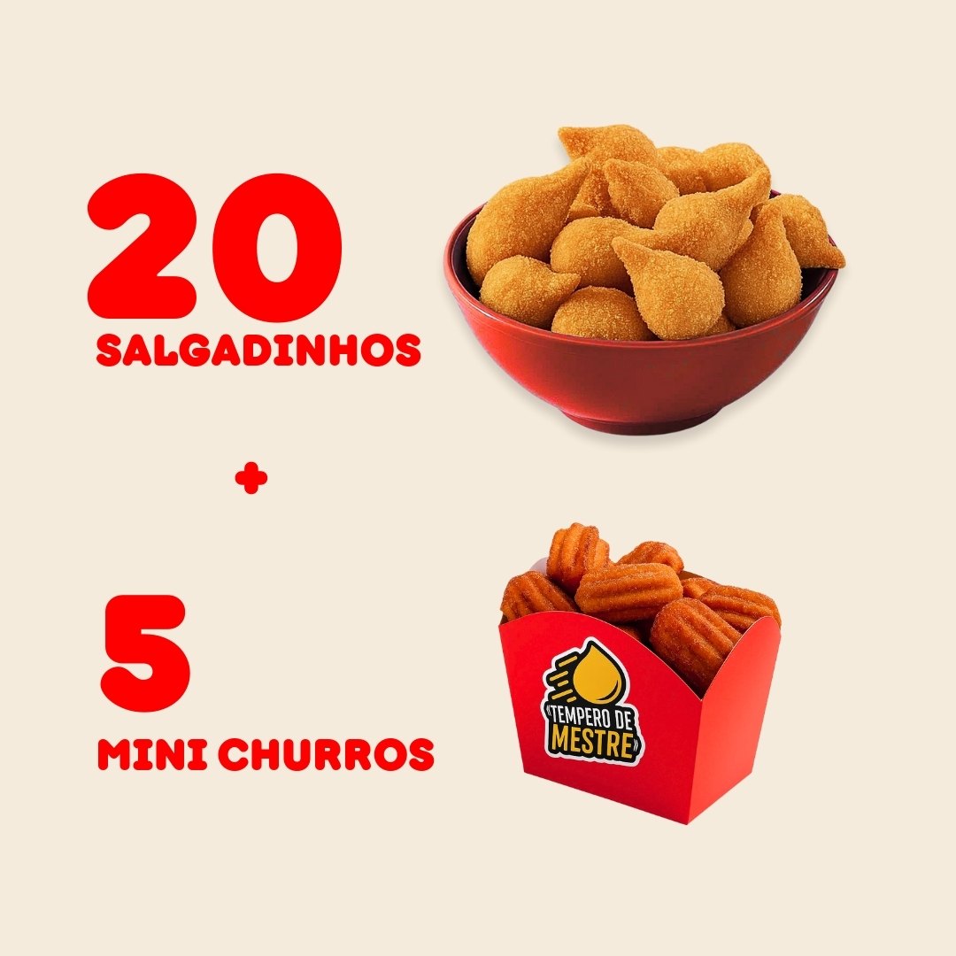 20 Salgadinhos + 5 Mini Churros