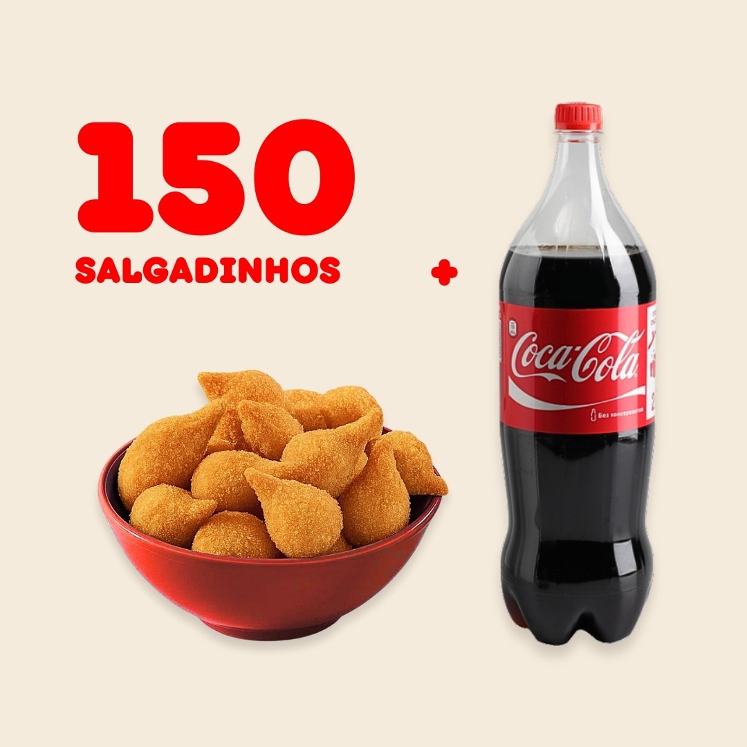 150 Salgadinhos + Coca-Cola de 2 Litros