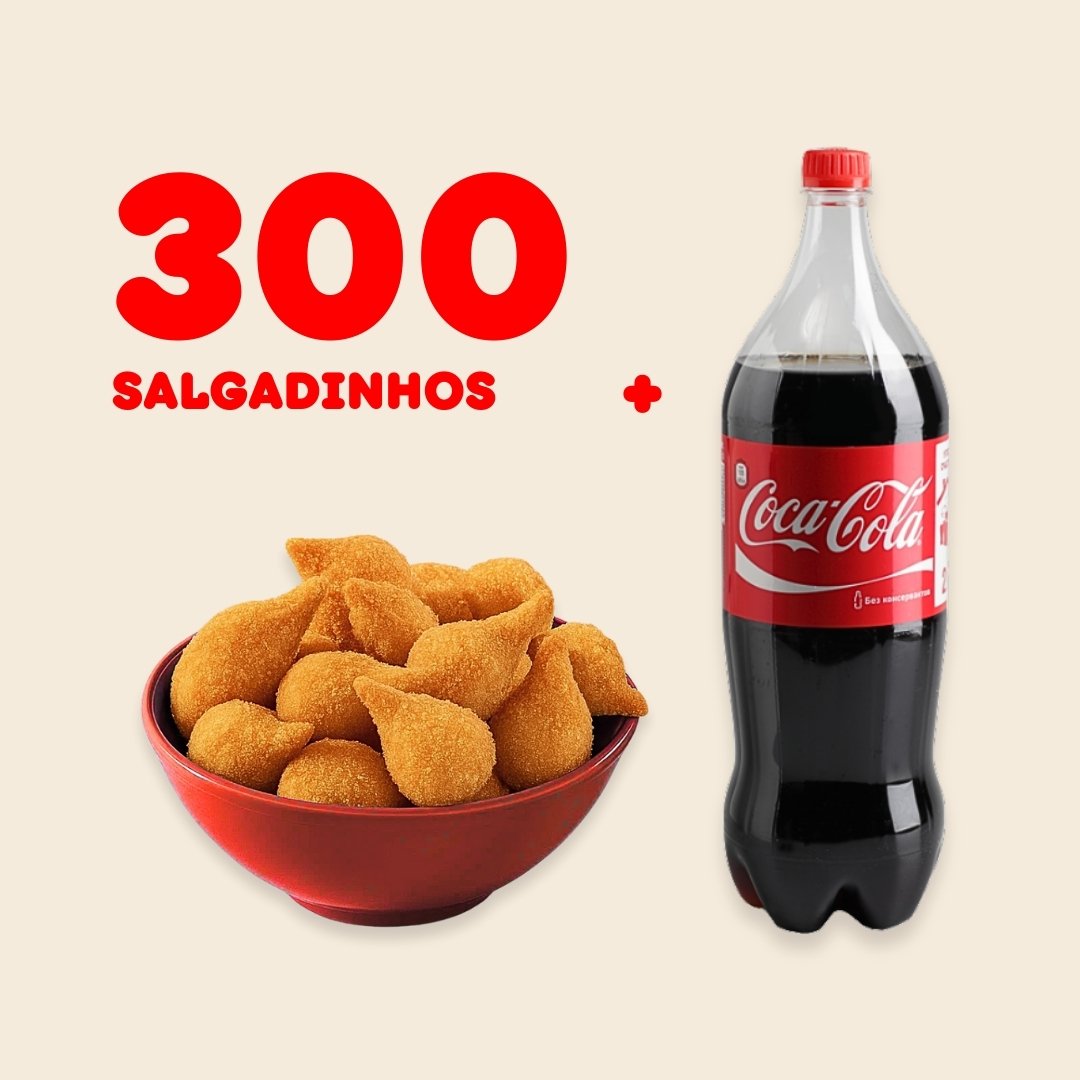 300 Salgadinhos + Coca-Cola de 2 Litros